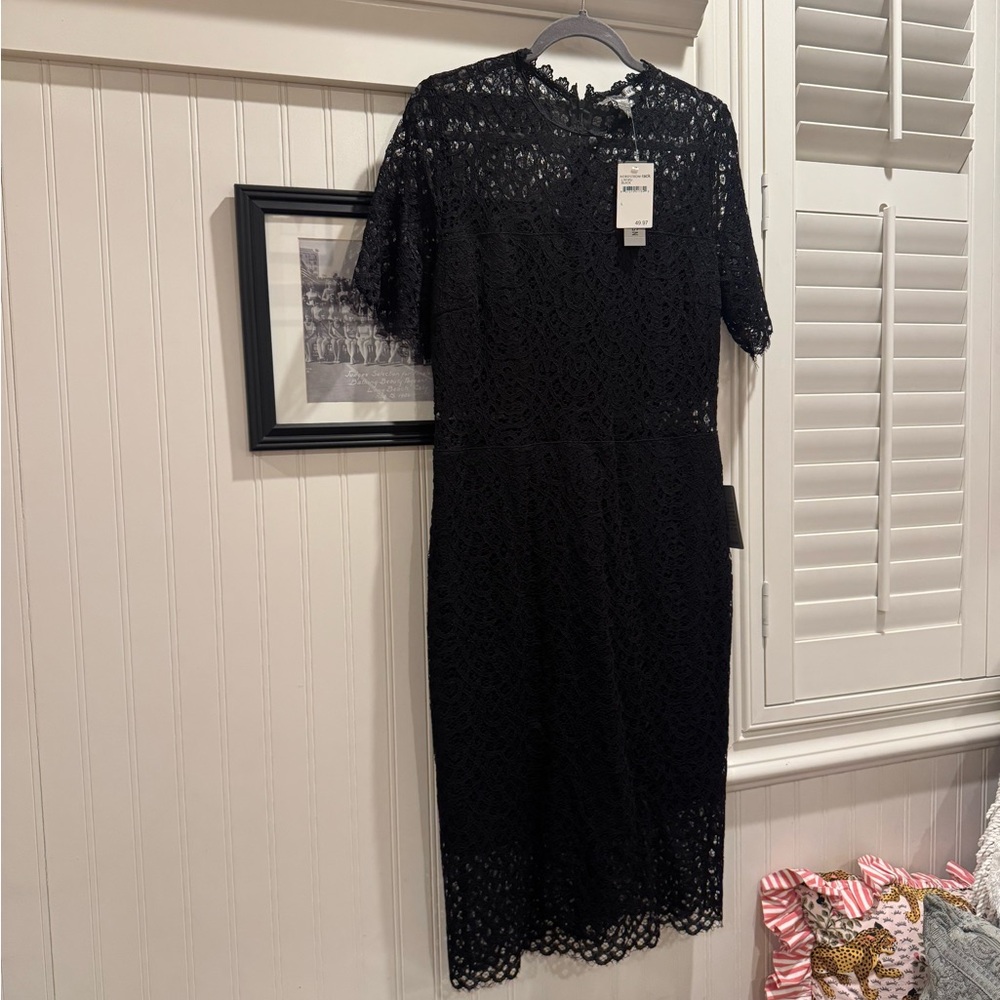 Love By Design Elegant sheer paneled Black Lace Midi Dress